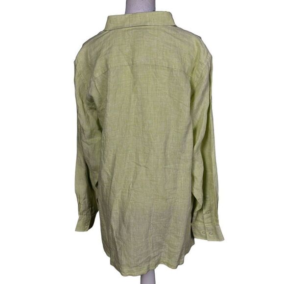 New Lands' End Top Size 20W Button Down Green Linen Long Sleeve Preppy Classic - Picture 2 of 11